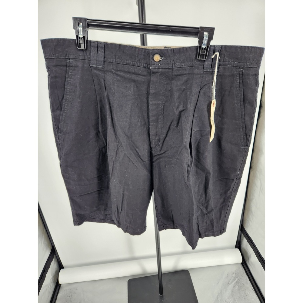 Baxter Chino Jeanswear Mens Black Linen Cotton Pleated Shorts Size 42 NWT 36200